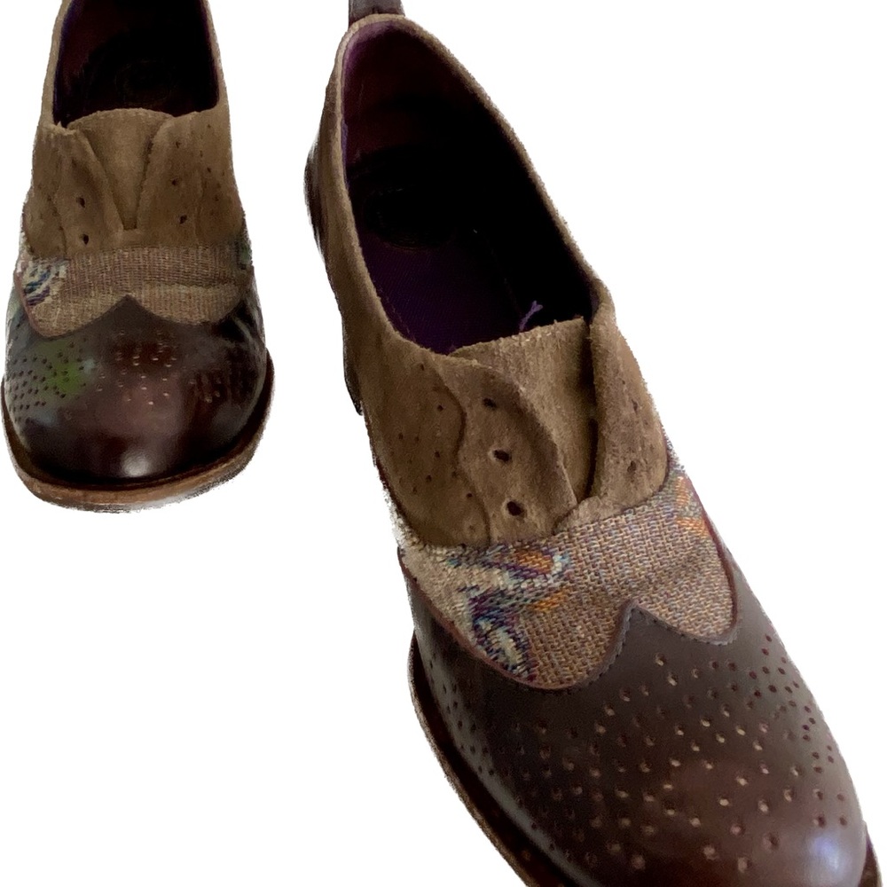 Morenatom mahogany leather, suede with colorful woven fabric shoes - Picture 3 of 11